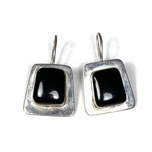 925 ATI Mexico Earrings Sterling Silver Black Onyx Art Deco Vintage 8.15g